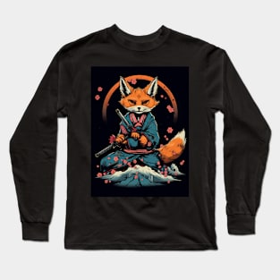 Kawaii Japanese Style Samurai Fox Anime Long Sleeve T-Shirt